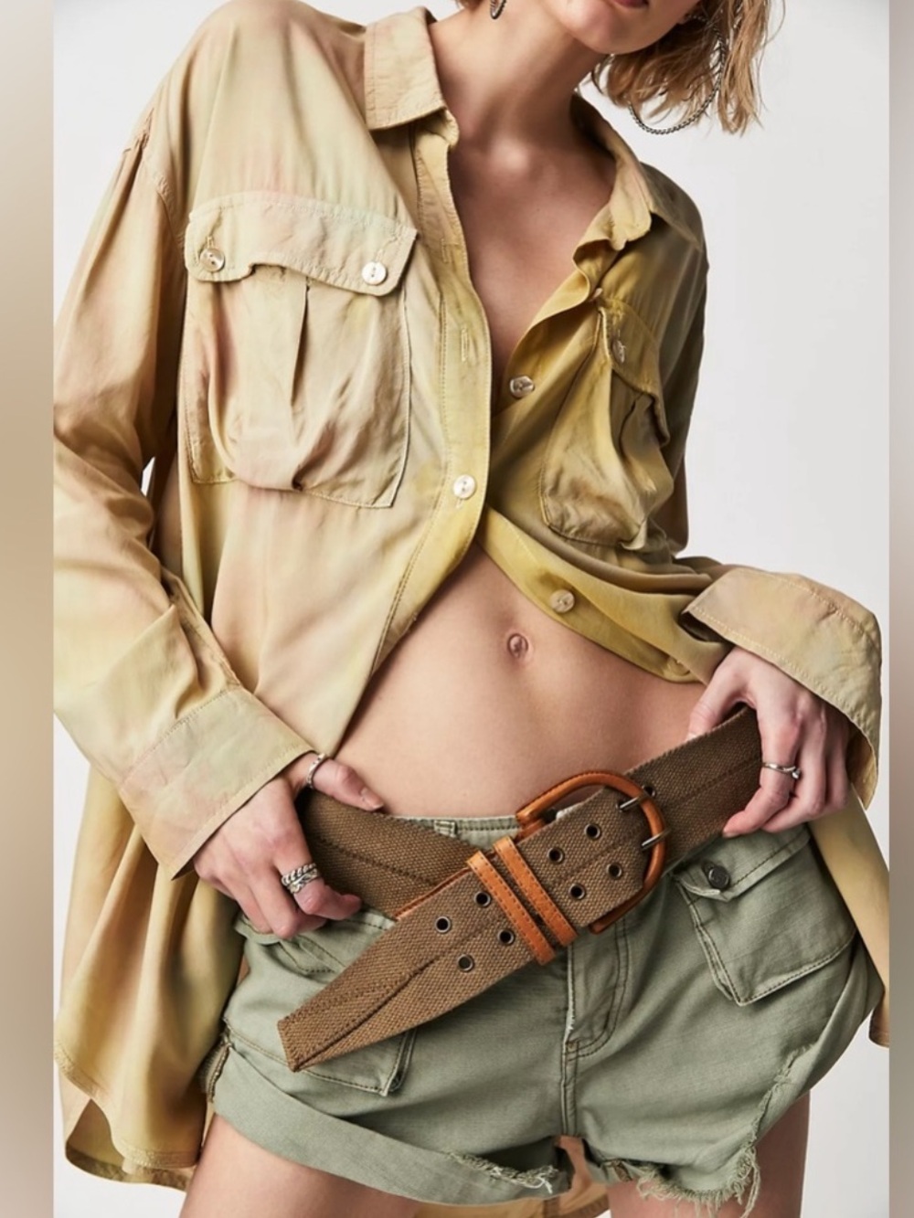 Free People Roads Untraveled Canvas Belt M in Brown/Tan
